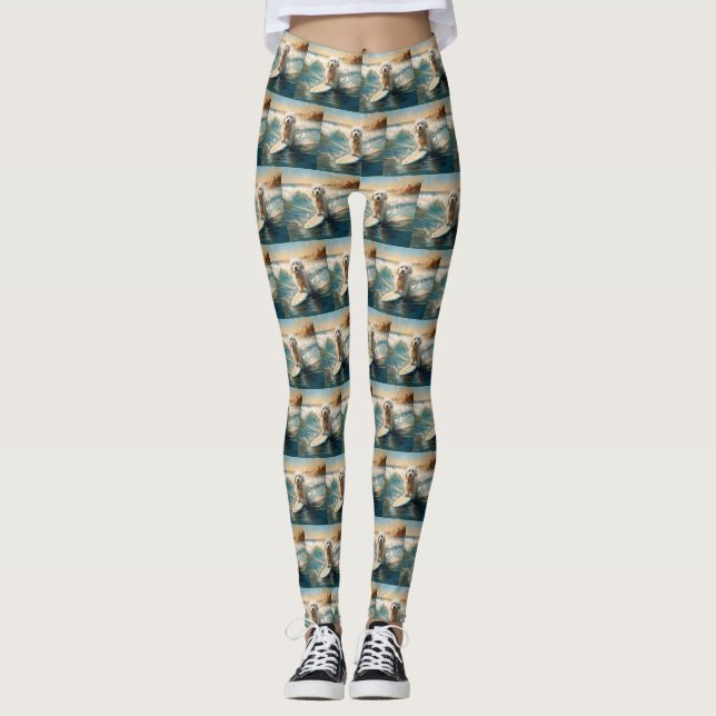 Leggings Plage de Coton De Tulear Peinture de surf (Devant)