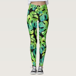 Leggings Plage de Motif de verdure tropicale à feuilles Noi