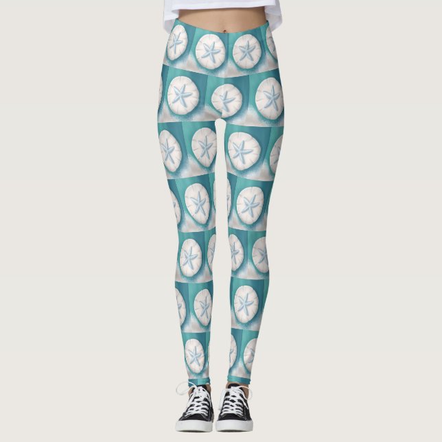 Leggings Plage turquoise de Starfish et de sable Dollar (Devant)