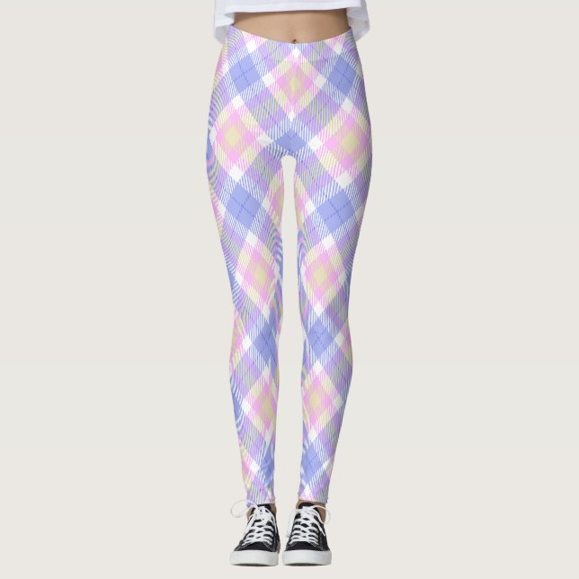 Leggings Plaid bleu rose jaune (Devant)