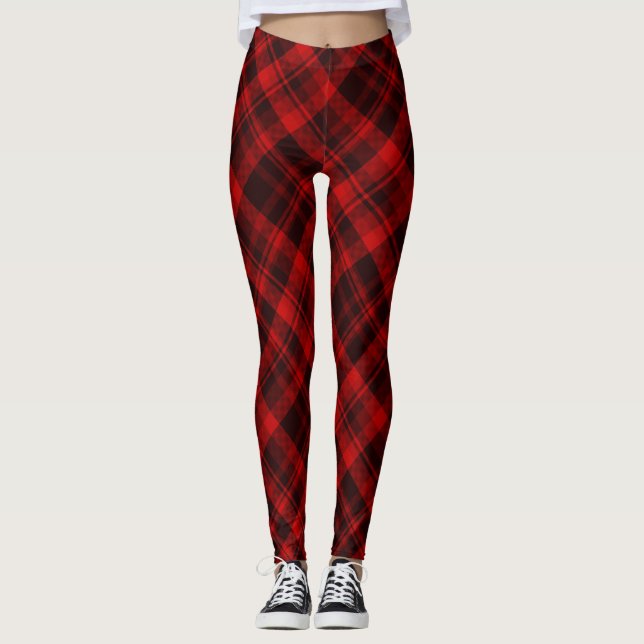 Leggings Plaid de buffle rouge et noir (Devant)