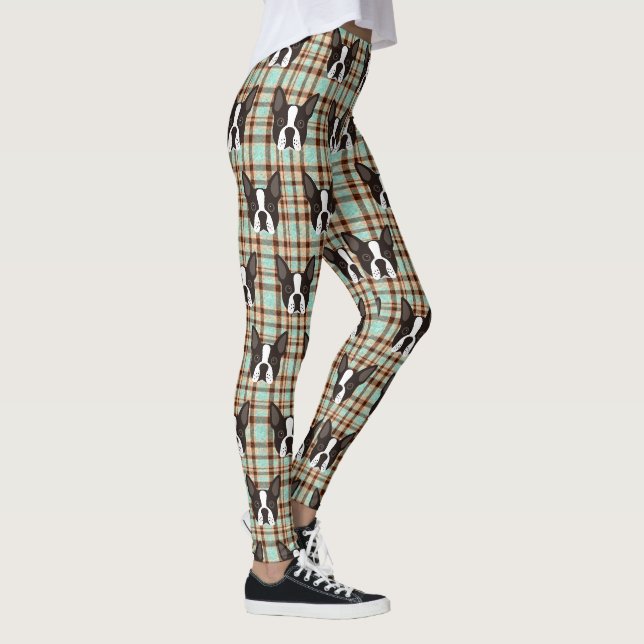 Leggings Plaid de tartan de chiot de Boston Terrier (Droite)