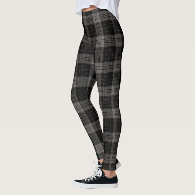Leggings Plaid de tartan noir de gris de charbon de bois (Gauche)