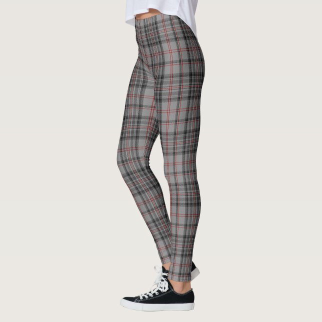 Leggings Plaid de tartan rouge noir gris de Taupe grand (Gauche)