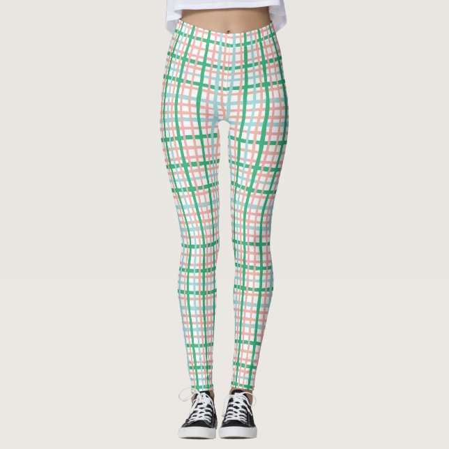 Leggings Plaid rose et vert (Devant)