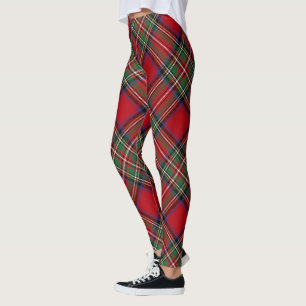 Leggings Plaid Rustic Red Green Classic Stewart Tartan