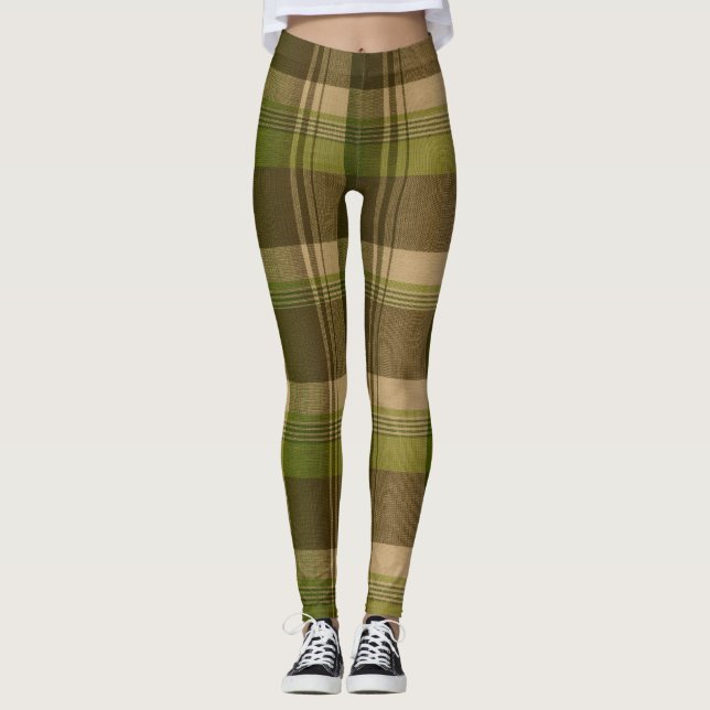 Leggings Plaid Vert Et Brown (Devant)