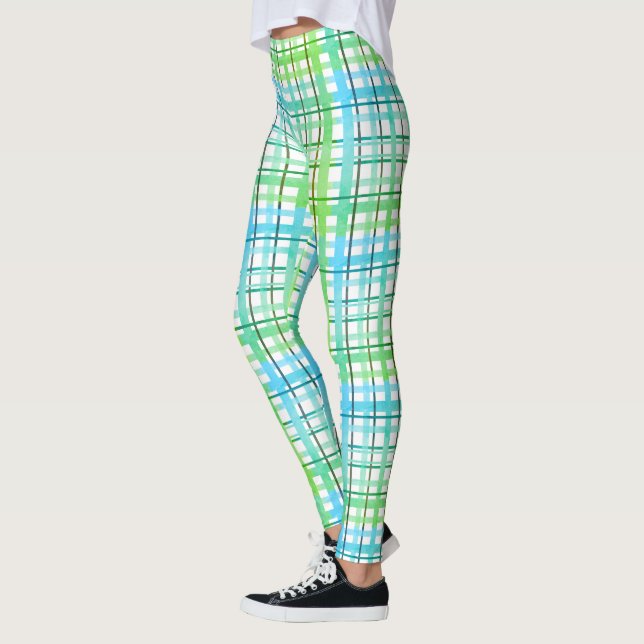 Leggings Plaid vert néon bleu (Gauche)