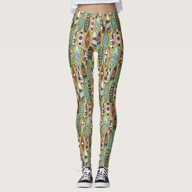 Leggings planches de surf chartreuse (Devant)