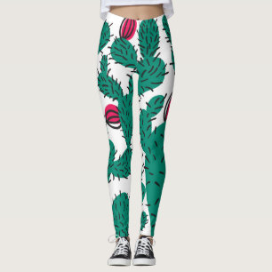 Leggings Plante Cactus, motif vintage vert sans couture.