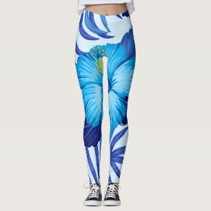 Leggings Plantes tropicaux hawaïens, motif hibiscus.