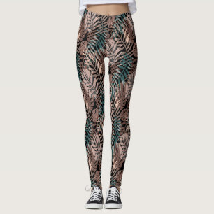 Leggings Plantes tropicaux, jungle, tropiques, beige, feuil