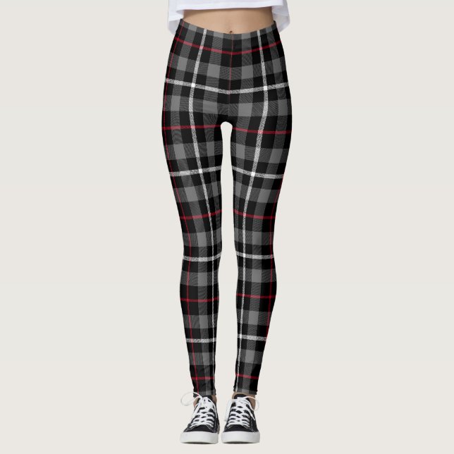 Leggings plaqués gris noir et rouge Tartan (Devant)