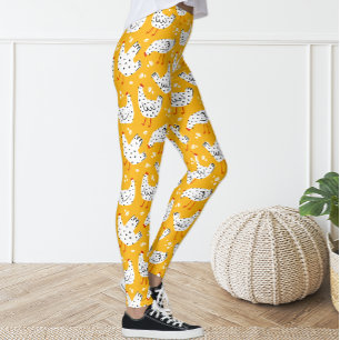 Leggings Plat amusant Vintage Jaune et Poulet Noir Hen