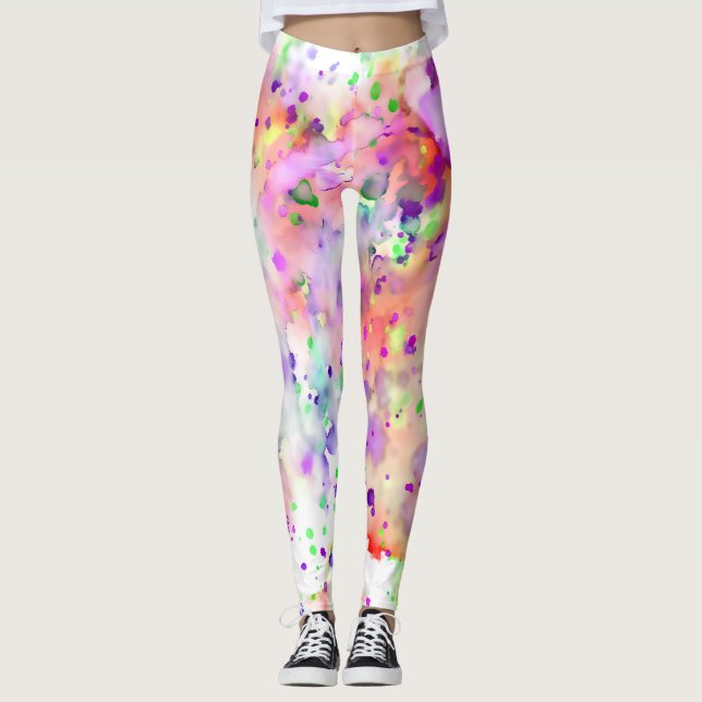 Leggings Plat de peinture rouge, orange, violet et vert amu (Devant)