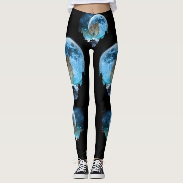 Leggings Pleine lune de loup de bois gris (Devant)