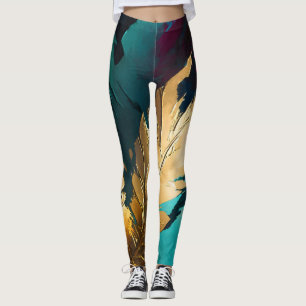 Leggings Plume Doré – Élégance Abstraite Luxueuse