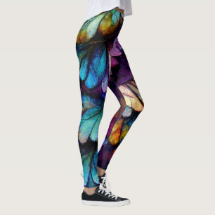 Leggings Plumes Arc-en-ciel fleuri Encre d'alcool