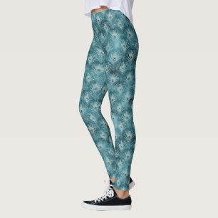 Leggings Plumes de paon glam turquoise brillant