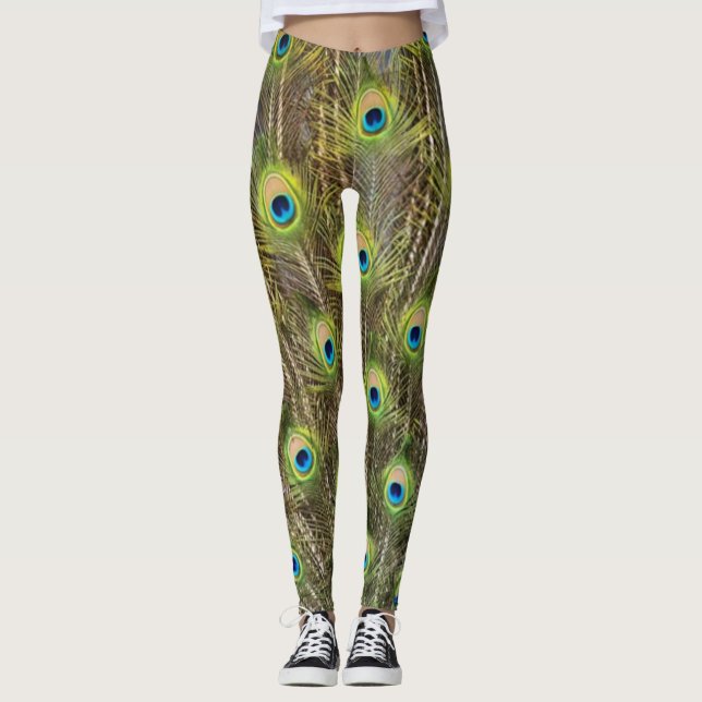 Leggings Plumes d'oiseau paon magnifiques (Devant)