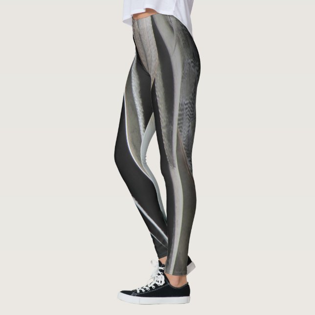 Leggings Plumes Motif Oiseau sauvage Gris Noir Gris (Gauche)