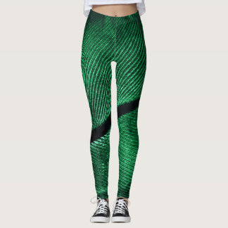 Leggings Plumes Vertes, Belle Texture Motif.