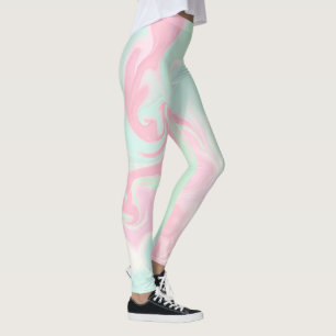 Leggings Plutôt Soft Mint Green Pink Swirl Design Valentine