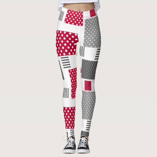 Leggings Pneuka rouge gris patchwork sur arrière - plan bla (Devant)