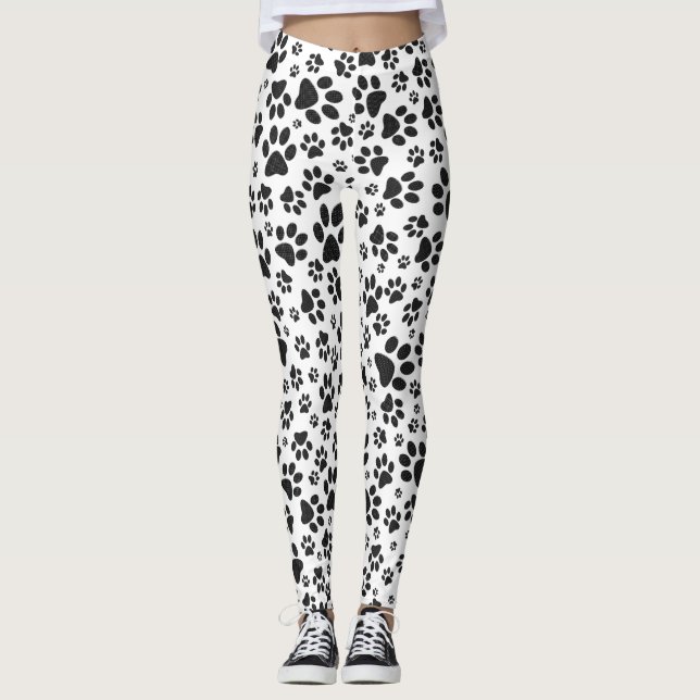 Leggings Poches de chien noir et blanc Poka Dot (Devant)