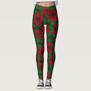 Leggings Poinsettia, motif de Noël