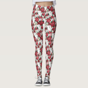 Leggings Poinsettias rouges et blancs