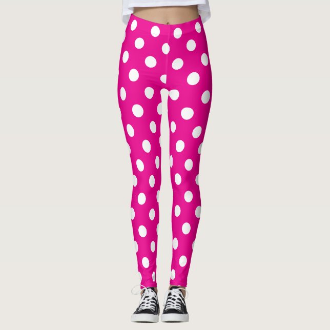 Leggings Point de polka de roses indien et de blanc (Devant)