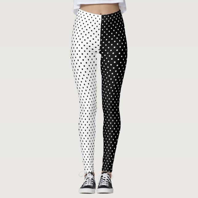 Leggings Pointe Polka blanche et noire (Devant)