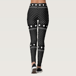 Leggings Pointe Polka Retro Bordure Noir et Blanc