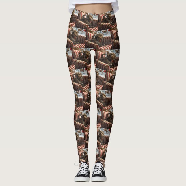 Leggings Pointeur à poils durs Griffon Chien Festif de Noël (Devant)