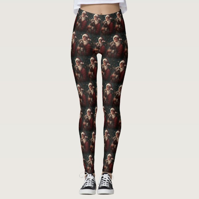 Leggings Pointeur à poils durs Griffon Noël du Père Noël (Devant)