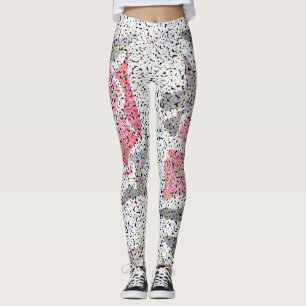 Leggings Points cercles pointillisme noir blanc rose rose f