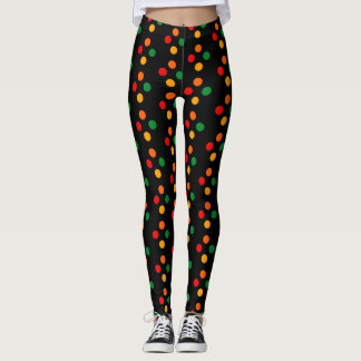Leggings Points Colorés sur Fond Noir Moderne Rétro du Mili