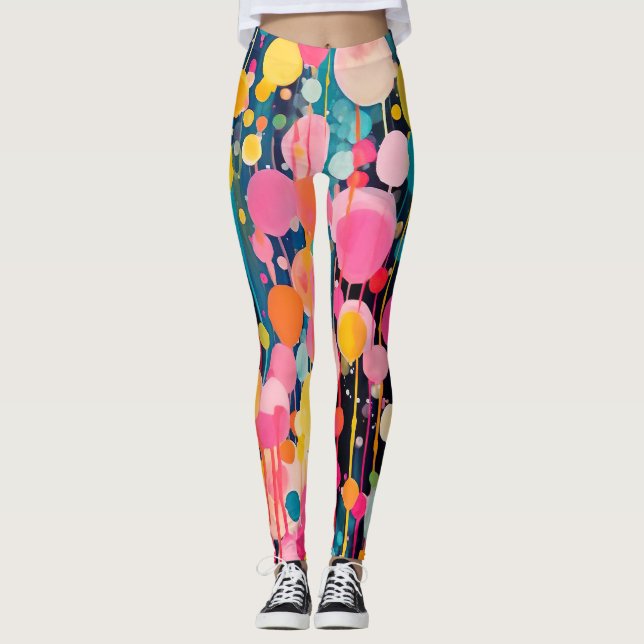 Leggings points de peinture couleur acryl sur sol noir (Devant)