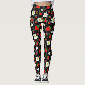 Leggings Points rouges de fraise dans le noir