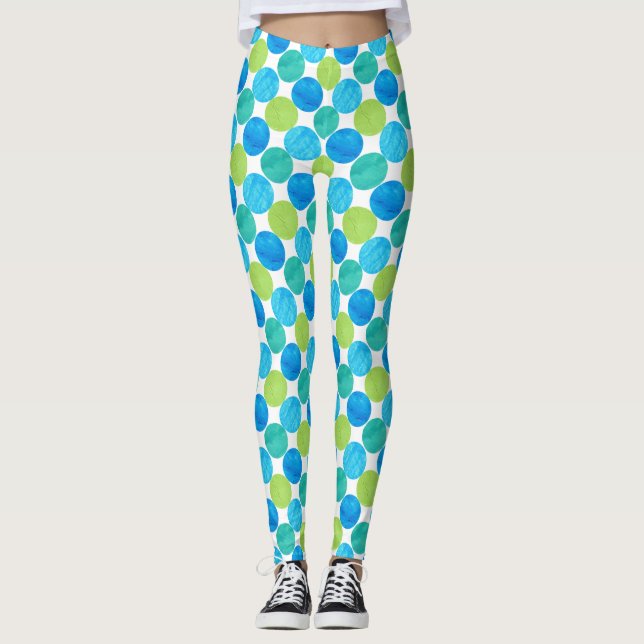 Leggings Points Turquoise Bleu Néon Vert Jumbo (Devant)