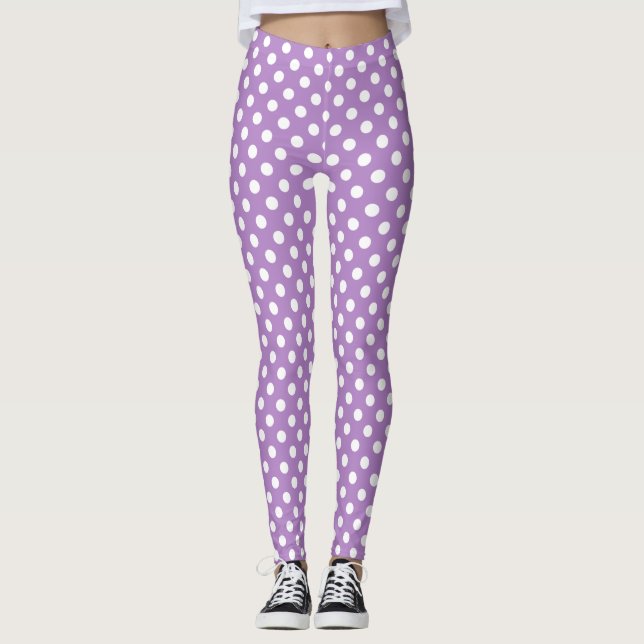 Leggings Pois blancs sur le pourpre de chardon (Devant)