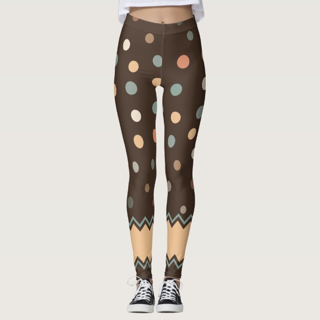 Leggings Pois en pastel de rose et de vert sur le brun (Devant)