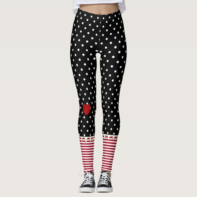 Leggings Pois, rayures et coeurs de poupée de chiffon (Devant)