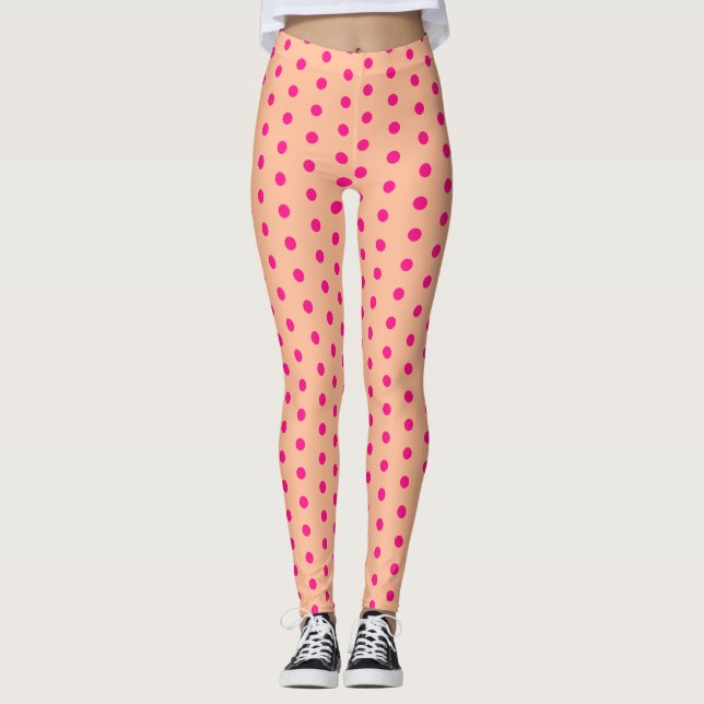 Leggings Pois rose chaud Peach rétro motif mignon cool (Devant)