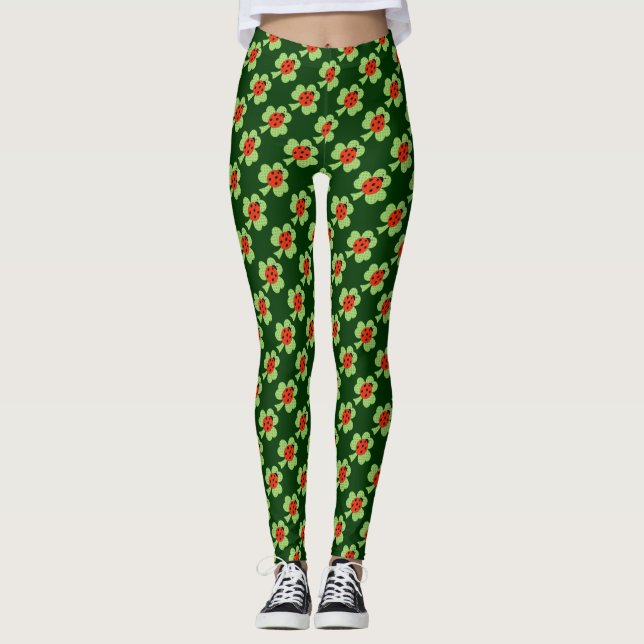 Leggings Pois Shamrocks verts Ladybug Ladybird motif (Devant)