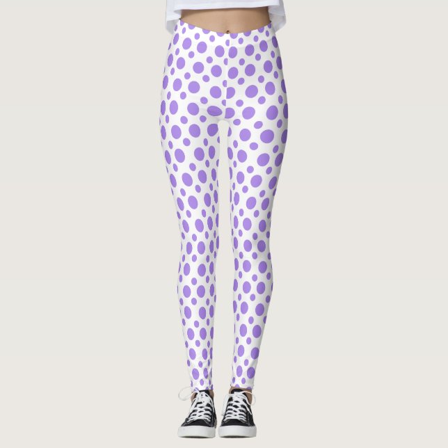 Leggings Pois violets de fête sur blanc (Devant)