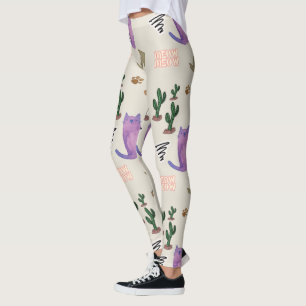 Leggings Poisson Chat Pâtes de cactus Légendes Meow