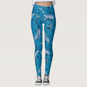 Leggings Poisson Nage d'algues Coral Bleu Vintage Classique