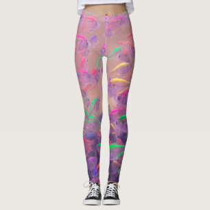 Leggings Poisson-néon jaune rose violet psychédélique f